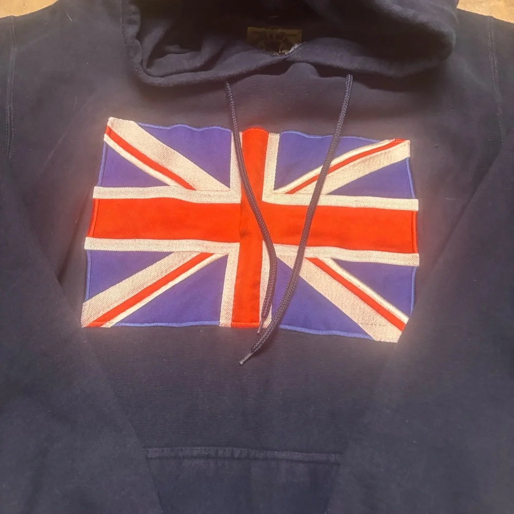 Vintage Steve & Barrys Union Jack navy blue hoodie sweatshirt Men’s Medium - Picture 2 of 6
